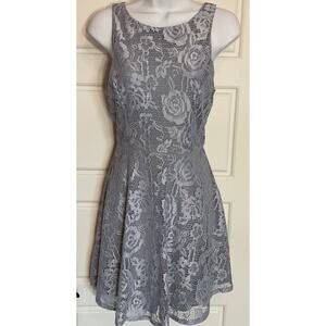 Speechless Blue/Silver Lace Overlay Party/Cocktail/Wedding Mini Dress M